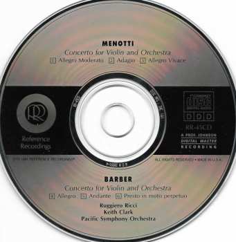 CD Ruggiero Ricci: Menotti / Barber: Violin Concertos