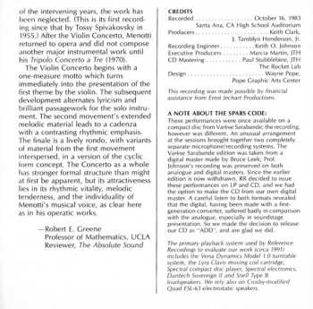 CD Ruggiero Ricci: Menotti / Barber: Violin Concertos