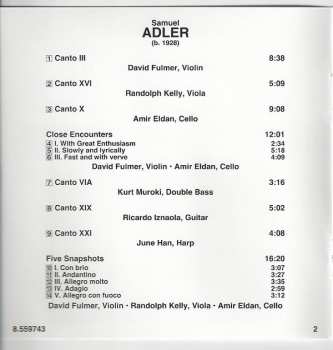 CD Samuel Adler: Cantos • Close Encounters • Five Snapshots