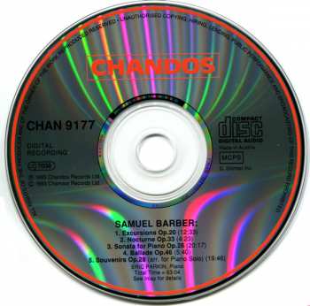 CD Samuel Barber: Complete Works For Solo Piano