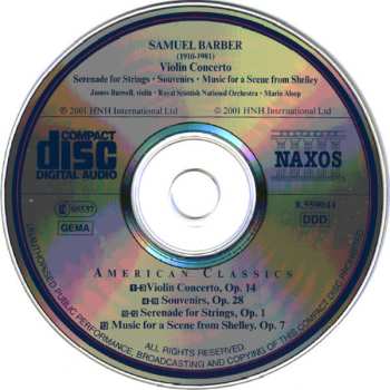 CD Samuel Barber: Violin Concerto • Music For A Scene From Shelley • Souvenirs (Ballet Suite)
