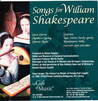 CD Sara Stowe: Songs For William Shakespeare