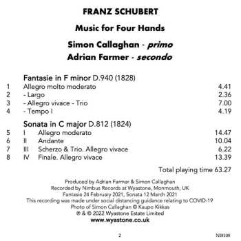 CD Franz Schubert: Fantasie In F Minor / Sonata In C Major