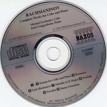 CD Sergei Vasilyevich Rachmaninoff: Complete Works For Cello And Piano
