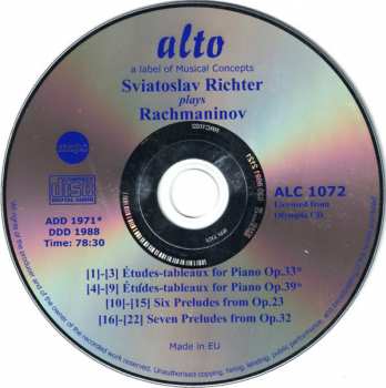 CD Sergei Vasilyevich Rachmaninoff: Preludes and Études-Tableaux