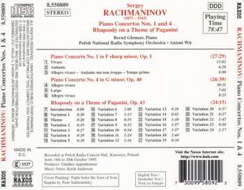 CD Sergei Vasilyevich Rachmaninoff: Piano Concertos Nos. 1 And 4 / Rhapsody On A Theme Of Paganini
