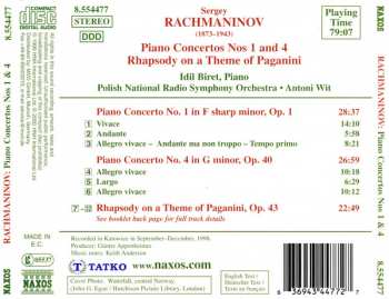 CD Sergei Vasilyevich Rachmaninoff: Piano Concertos Nos 1 And 4, Rhapsody On A Theme Of Paganini