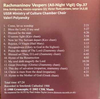 CD Sergei Vasilyevich Rachmaninoff: Vespers (All-Night Vigil) op. 37