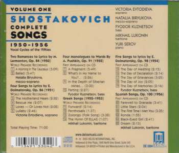 CD Dmitri Shostakovich: Shostakovich Complete Songs, Volume One (1950-1956 Vocal Cycles Of The 'Fifties)