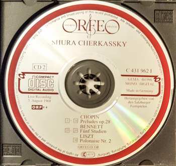 2CD Shura Cherkassky: Bach • Partita E-Moll • Brahms • Sonate Op. 5 • Chopin • Preludes Op.28 • Bennett • 5 Studien • Liszt • Polonaise No. 2