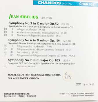 CD Jean Sibelius: Symphonies 3, 6 & 7