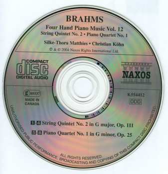 CD Silke-Thora Matthies: Four Hand Piano Music Vol.12, String Quintet No. 2, Piano Quartet No. 1