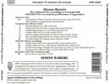 CD Sergei Vasilyevich Rachmaninoff: His Celebrated Live Recordings At Carnegie Hall - Volume Five: An Undated Performance