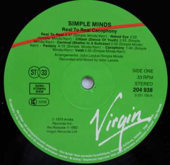 LP Simple Minds: Real To Real Cacophony