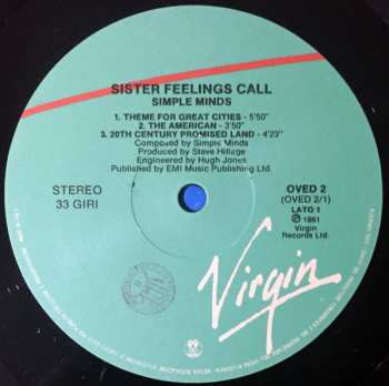 LP Simple Minds: Sister Feelings Call