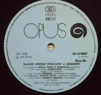LP Slovak Radio Symphony Orchestra: Famous Opera Overtures And Intermezzi