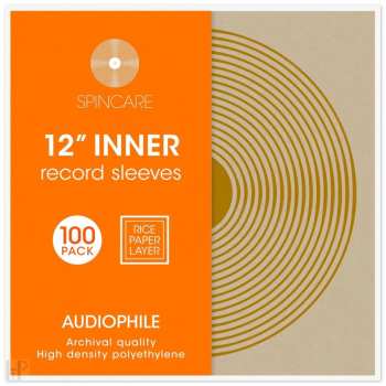 Audiotechnica Spincare Audiophile 12 Inch Inner Vinyl Record Sleeves - 100 Ks