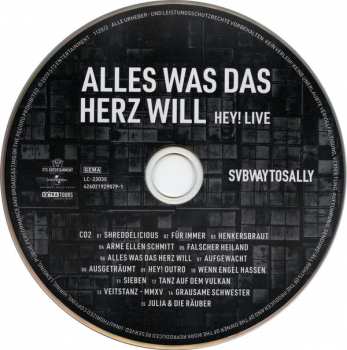 2CD Subway To Sally: Alles Was Das Herz Will (Hey! Live)