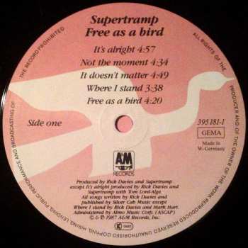 LP Supertramp: Free As A Bird CLR