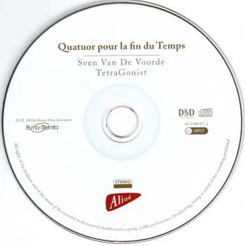 CD Sven van de Voorde: TetraGonist / Quatuor Pour La Fin Du Temps