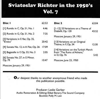 2CD Ludwig van Beethoven: Sviatoslav Richter In The 50's
