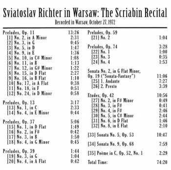 CD Sviatoslav Richter: Richter In Warsaw: The Scriabin Recital