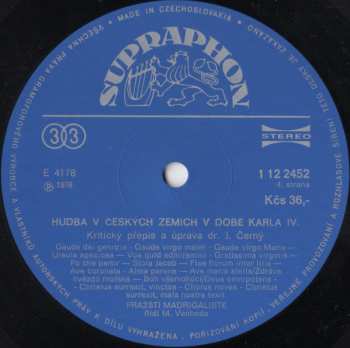 2LP Prague Madrigal Singers: Hudba V Českých Zemích V Době Karla IV.