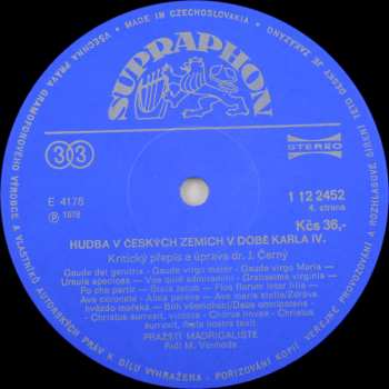 2LP Prague Madrigal Singers: Hudba V Českých Zemích V Době Karla IV. (2xLP + BOOKLET)