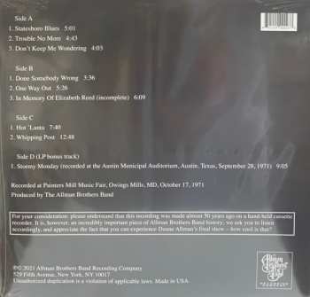 2LP The Allman Brothers Band: The Final Note (Painters Mill Music Fair Owings Mills, MD 10-17-71) LTD | NUM | CLR