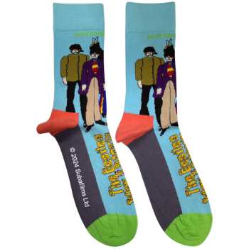 Merch The Beatles: The Beatles Unisex Ankle Socks: Sub & Band (light Blue) (uk Size 4 - 7) 36 - 42