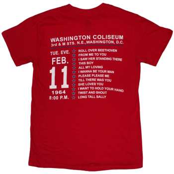 Merch The Beatles: The Beatles Unisex T-shirt: Washington '64 Stars Setlist (red) (back Print) (small) S