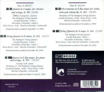 2CD Budapest String Quartet: The Library Of Congress Mozart Recordings (1940-1945)