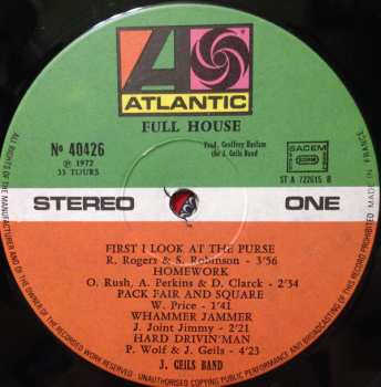 LP The J. Geils Band: "Live" Full House