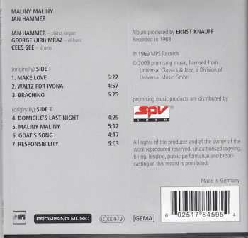 CD The Jan Hammer Trio: Maliny Maliny