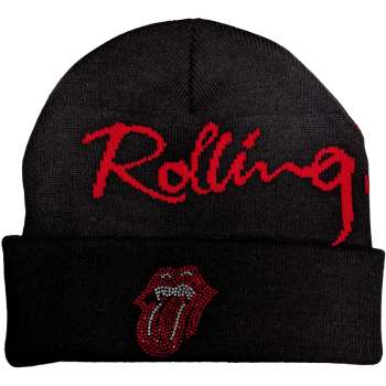 Merch The Rolling Stones: The Rolling Stones Unisex Beanie Hat: Embellished Classic Tongue (back Print)