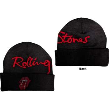 Merch The Rolling Stones: The Rolling Stones Unisex Beanie Hat: Embellished Classic Tongue (back Print)