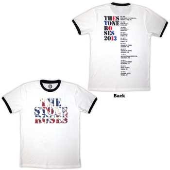 Merch The Stone Roses: The Stone Roses Unisex Ringer T-shirt: 2013 Tour Ringer (white) (back Print) (small) S