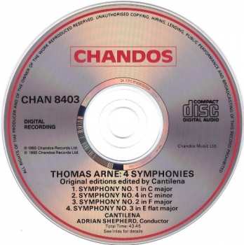 CD Thomas Arne: Four Symphonies