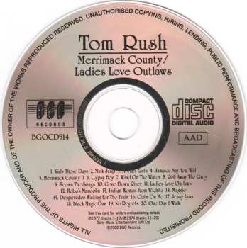 CD Tom Rush: Merrimack County / Ladies Love Outlaws