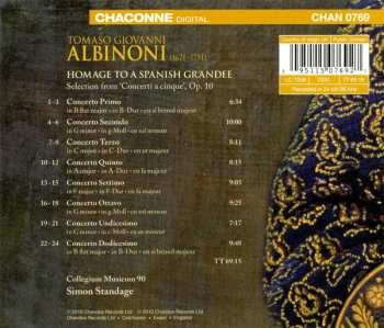 CD Tomaso Albinoni: Homage To A Spanish Grandee - Concertos From Op. 10