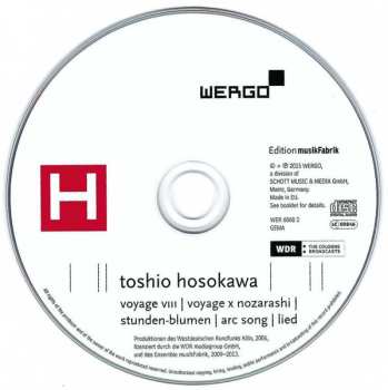 CD Toshio Hosokawa: Voyage VIII | Voyage X Nozarashi | Stunden-Blumen | Arc Song | Lied