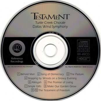 CD Dallas Wind Symphony: Testament - American Music For Male Chorus And Band