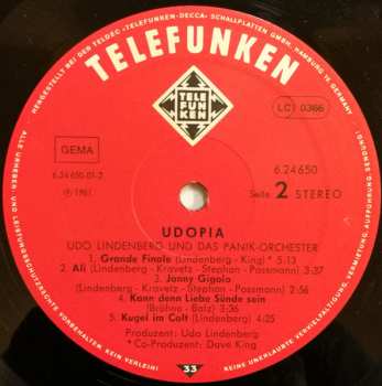 LP Udo Lindenberg Und Das Panikorchester: Udopia