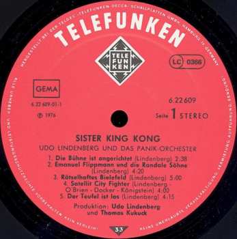 LP Udo Lindenberg Und Das Panikorchester: Sister King Kong (ROZVÍRACÍ GATEFOLD)