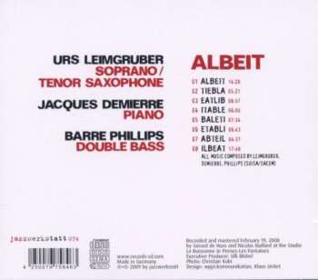 CD Urs Leimgruber / Jacques Demierre / Barre Phillips: Albeit