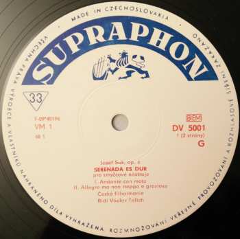 LP The Czech Philharmonic Orchestra: Smyčcová Serenáde Es Dur