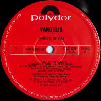 LP Vangelis: Chariots Of Fire LTD