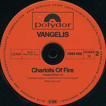 LP Vangelis: Chariots Of Fire
