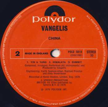 LP Vangelis: China = 中國