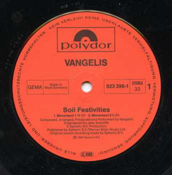 LP Vangelis: Soil Festivities